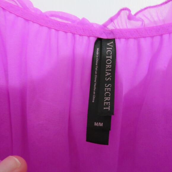 Victoria's Secret Women Sz M Bright Purple Sheer Lace Ruffle Slip Coquette Fairy - Picture 5 of 5